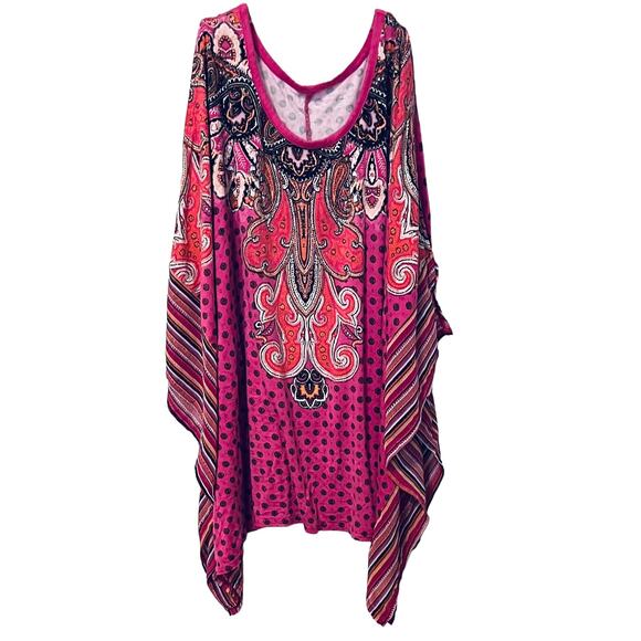 LANE BRYANT KAFTAN/KIMONO COLD SHOULDER TOP WOMENS, 14/16-PINK BROWN ORANGE ABST - Picture 5 of 12